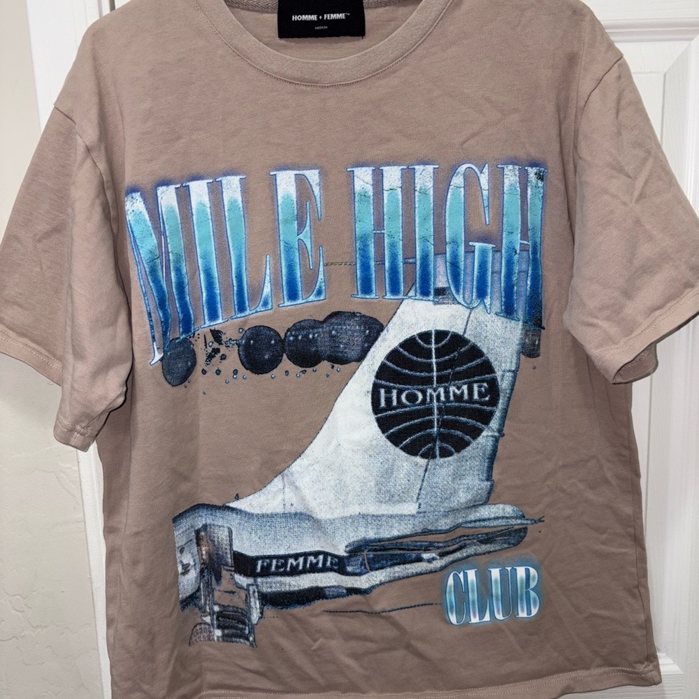 Homme Femme Tan Graphic Tee - Mile High Club